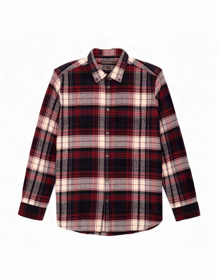French Connection Mens Flannel Shirt Large Burgundy Plaid