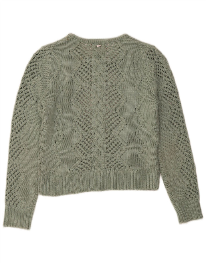 Guess Womens Crew Neck Jumper Sweater UK 12 Medium Green Acrylic
