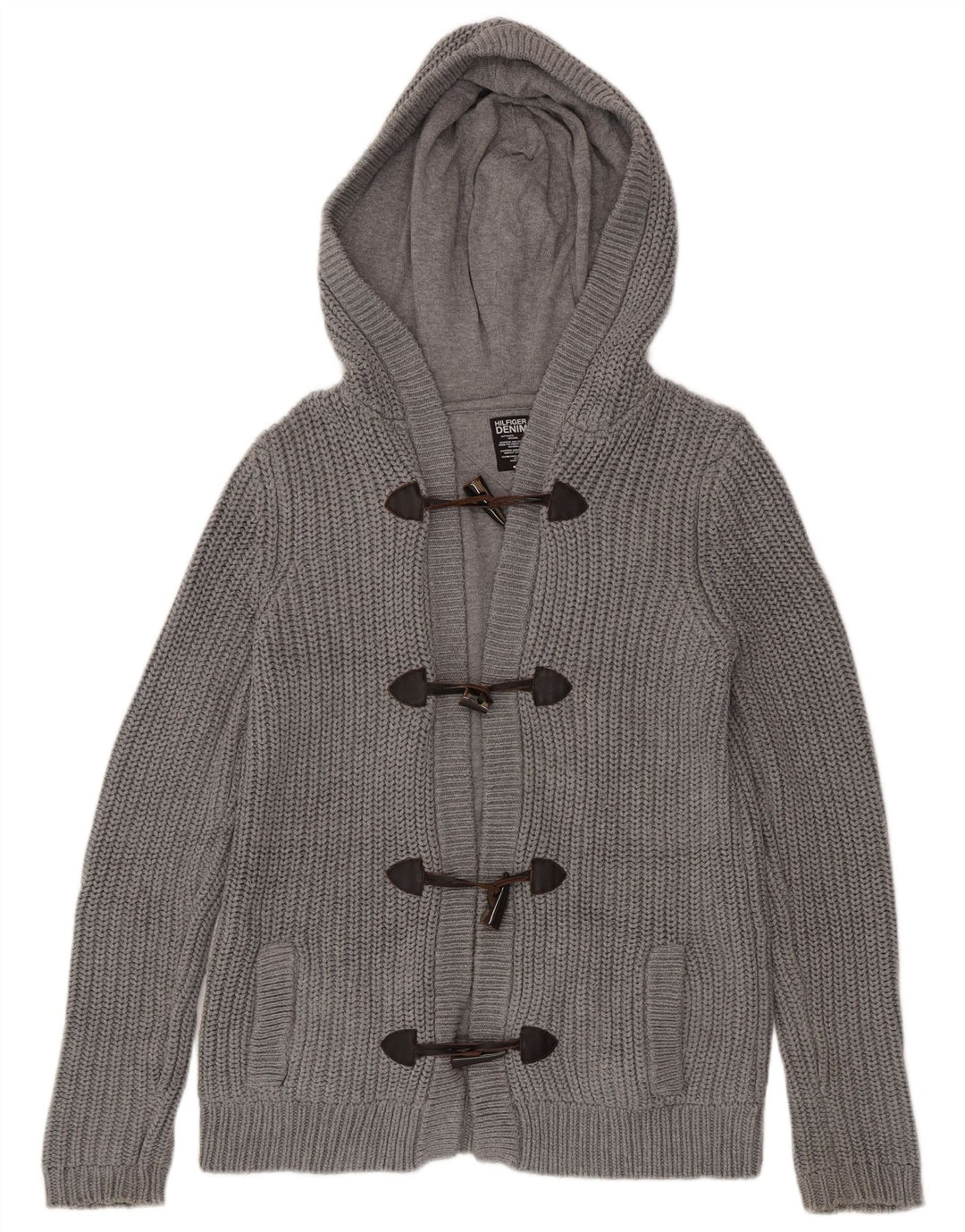 Tommy Hilfiger Mens Hooded Cardigan Sweater Medium Grey Cotton