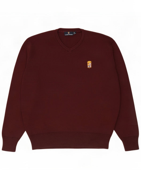 Marina Militare Mens V-Neck Jumper Sweater 2XL Burgundy Cotton