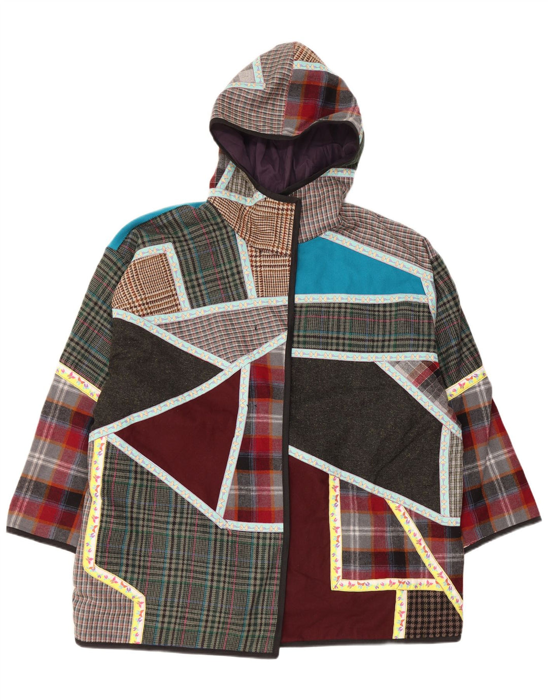 VINTAGE Womens Hooded Windbreaker Coat UK 20 2XL Multicoloured Patchwork