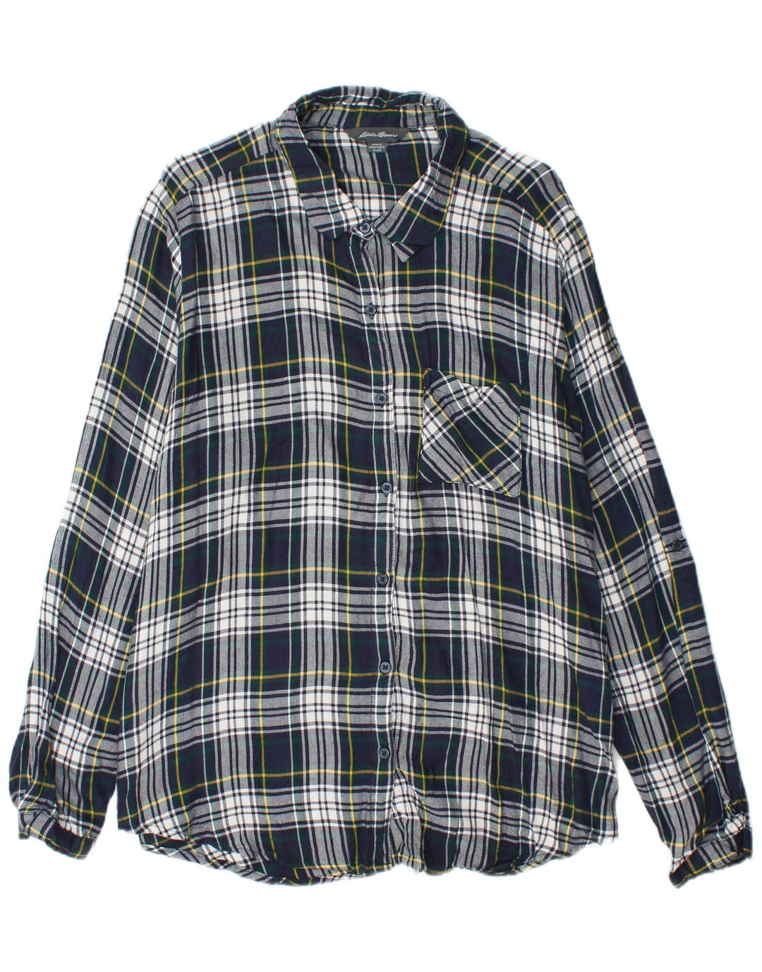 EDDIE BAUER Womens Flannel Shirt UK 18 XL Navy Blue Check Viscose