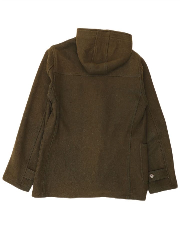 Vintage Mens Hooded Duffle Jacket UK 38 Medium Khaki Wool