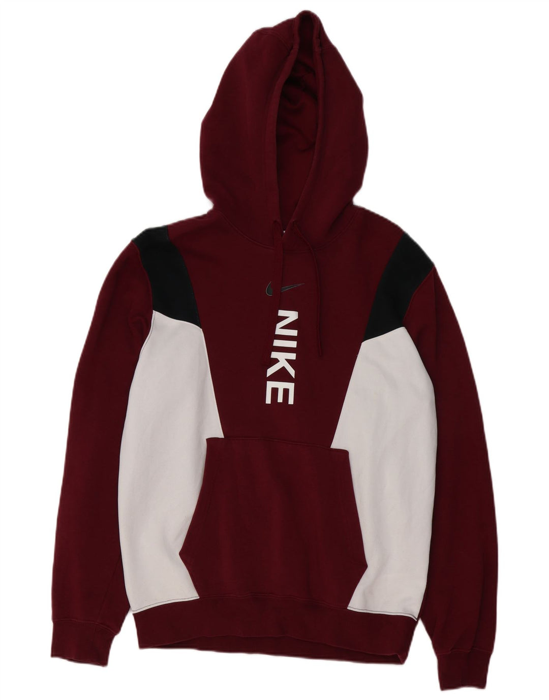 NIKE Mens Graphic Hoodie Jumper Small Maroon Colourblock Cotton