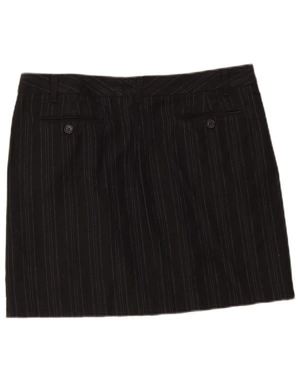 Benetton Womens Mini Skirt IT 42 Medium W32 Black Striped Virgin Wool