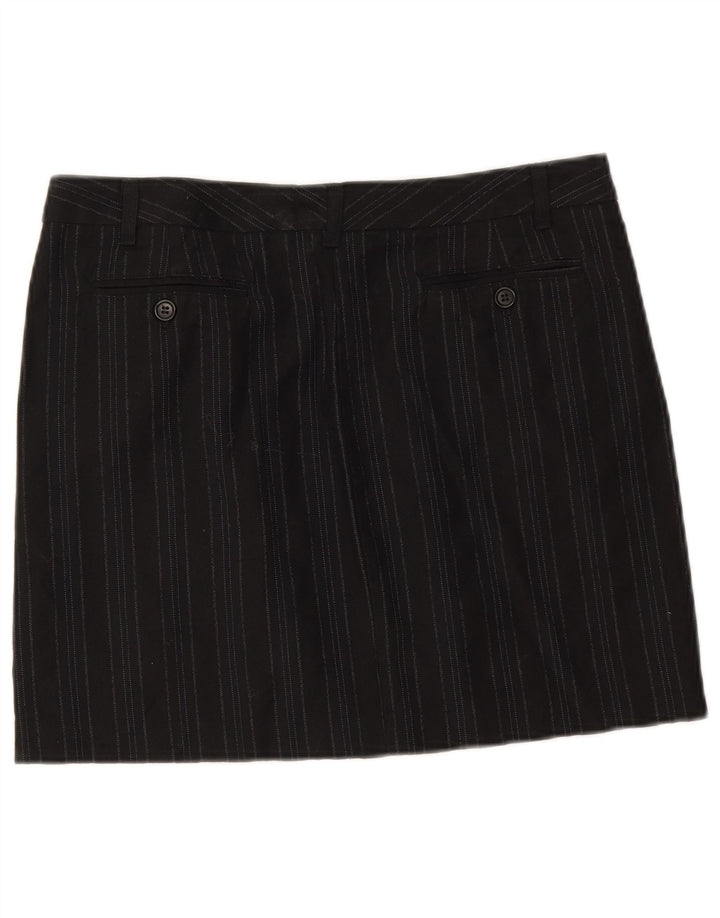 Benetton Womens Mini Skirt IT 42 Medium W32 Black Striped Virgin Wool