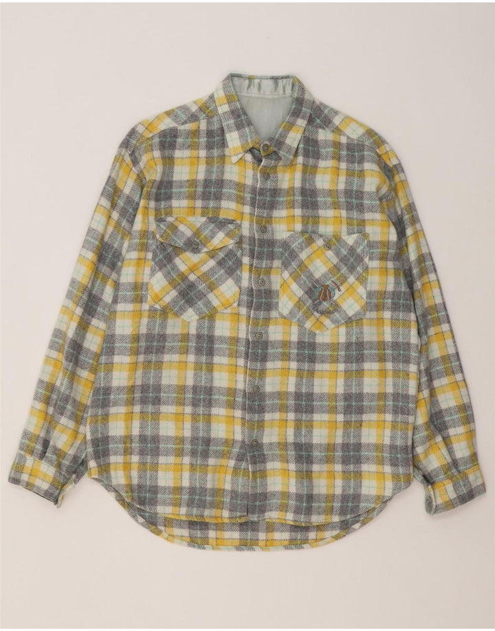 Vintage Mens Flannel Shirt Medium Yellow Check