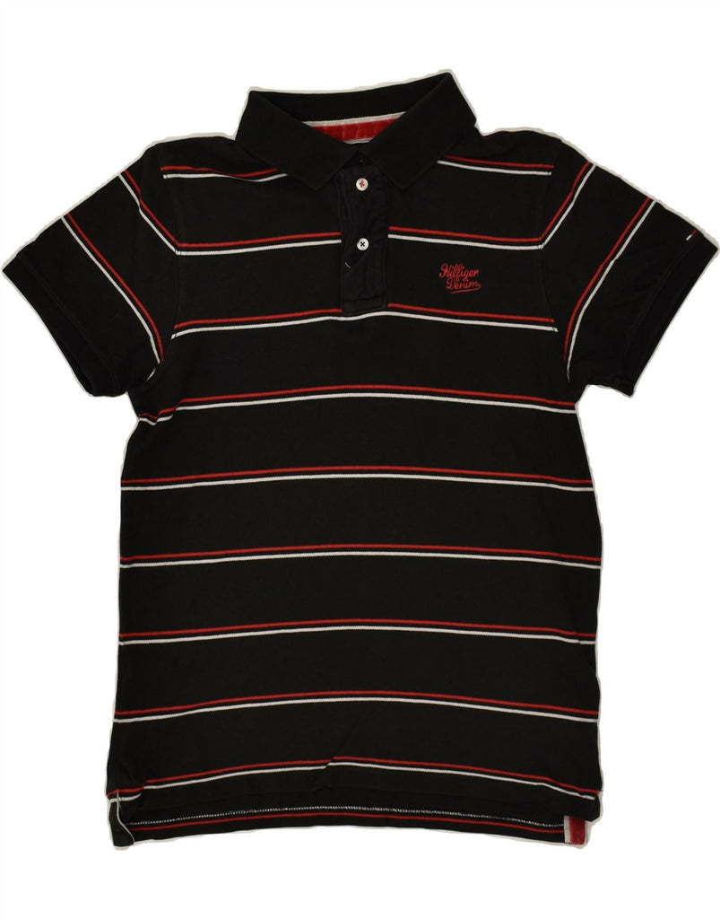 TOMMY HILFIGER Mens Slim Polo Shirt Large Black Striped Cotton | Vintage Tommy Hilfiger | Thrift | Second-Hand Tommy Hilfiger | Used Clothing | Messina Hembry 