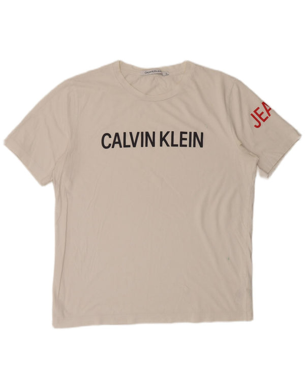 Calvin Klein Jeans Mens Graphic T-Shirt Top XL White Cotton