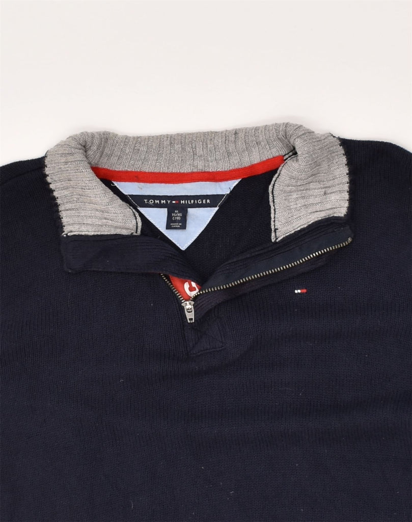 TOMMY HILFIGER Boys Zip Neck Jumper Sweater 15-16 Years XL Navy Blue | Vintage Tommy Hilfiger | Thrift | Second-Hand Tommy Hilfiger | Used Clothing | Messina Hembry 