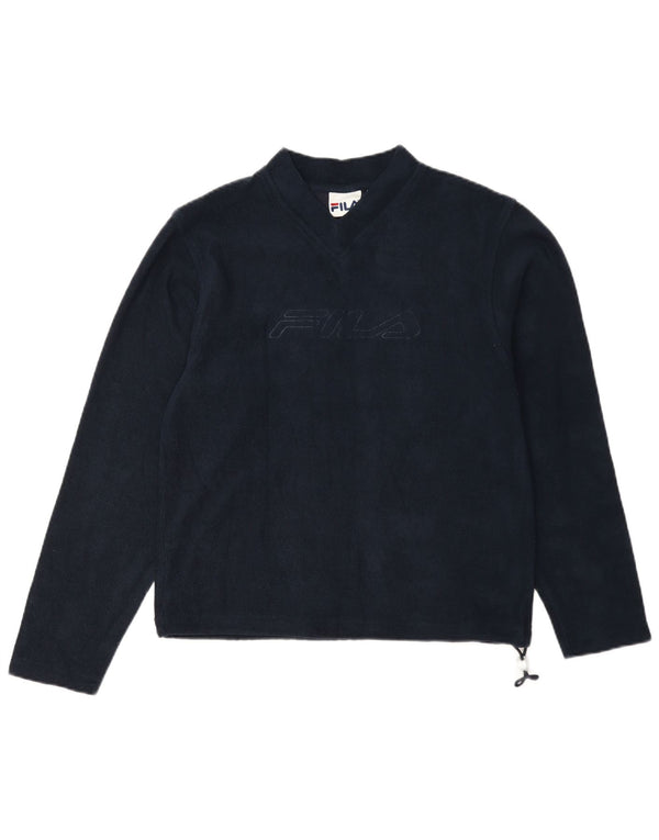 Fila Womens Graphic Sweatshirt Jumper IT 42 Medium Navy Blue Cotton