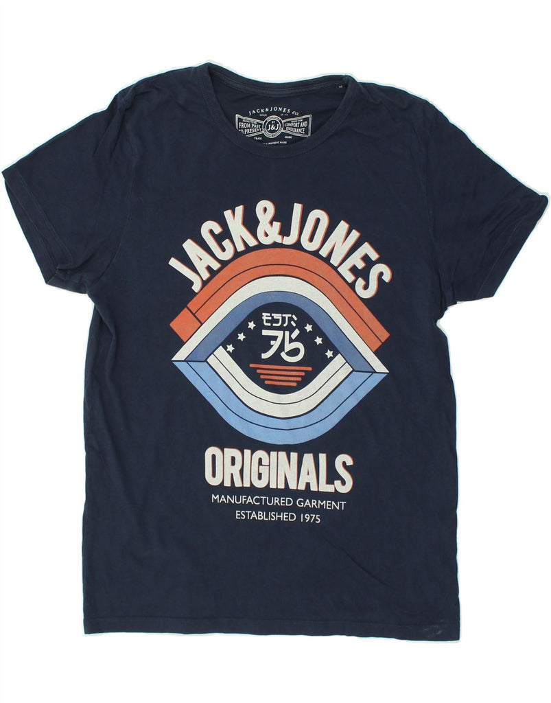 JACK & JONES Mens Graphic T-Shirt Top Medium Navy Blue Cotton | Vintage Jack & Jones | Thrift | Second-Hand Jack & Jones | Used Clothing | Messina Hembry 