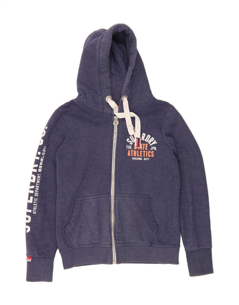 SUPERDRY Mens Graphic Zip Hoodie Sweater Large Blue Cotton Vintage Superdry and Second-Hand Superdry from Messina Hembry 
