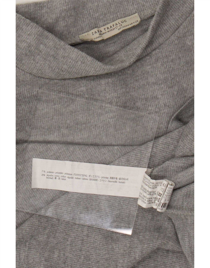 Zara Womens Trafaluc Crop T-Shirt Top UK 14 Medium Grey Polyester
