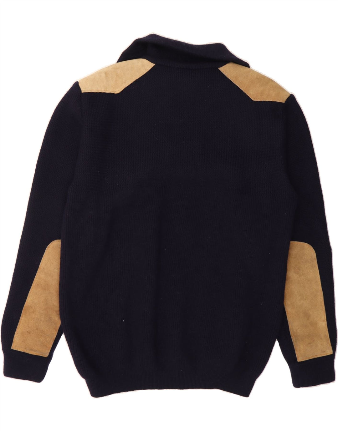 VINTAGE Mens Zip Neck Jumper Sweater Medium Navy Blue Colourblock Wool Vintage Vintage and Second-Hand Vintage from Messina Hembry 