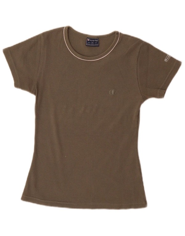 Champion Womens T-Shirt Top UK 12 Medium Khaki Cotton