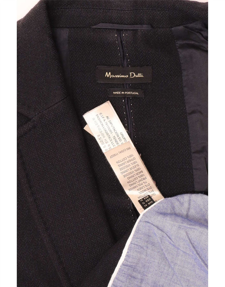 Massimo Dutti Womens 1 Button Blazer Jacket EU 44 XL Black Cotton