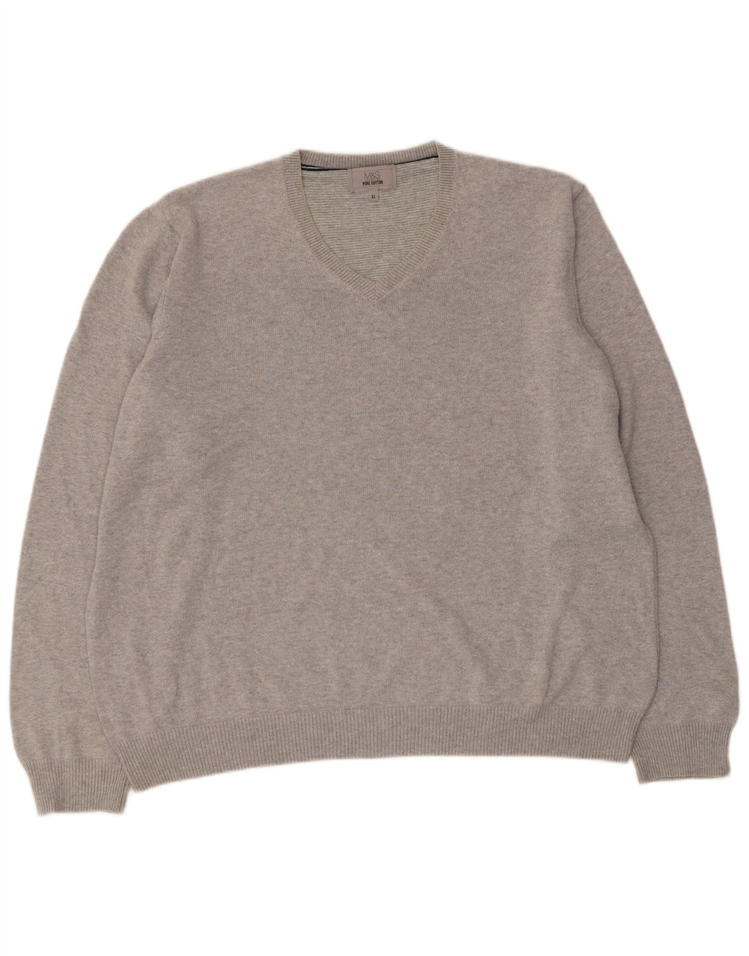 Marks & Spencer Mens V-Neck Jumper Sweater XL Grey Cotton