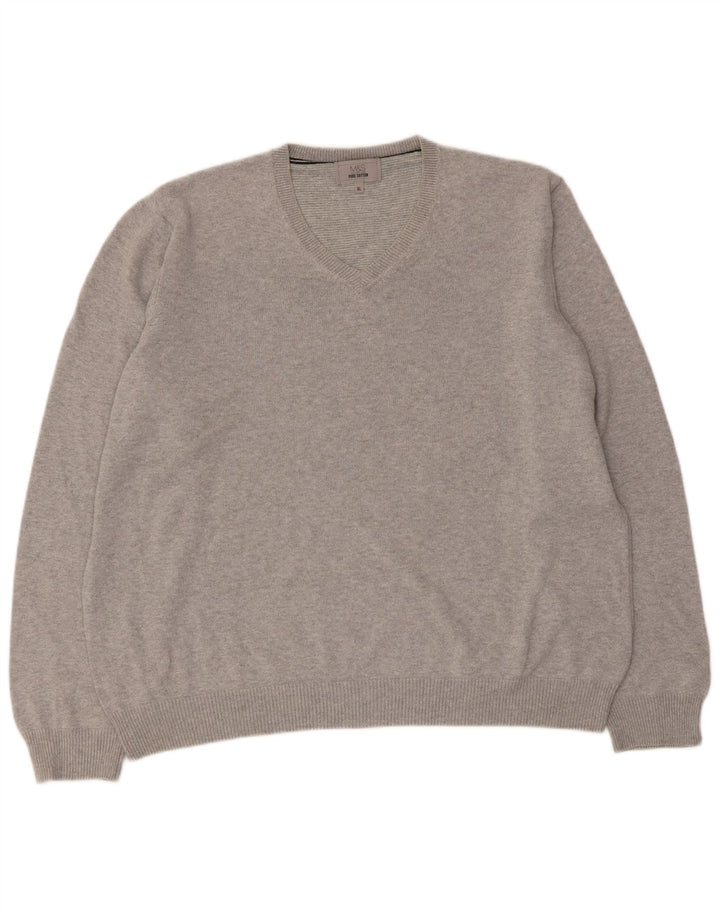 Marks & Spencer Mens V-Neck Jumper Sweater XL Grey Cotton