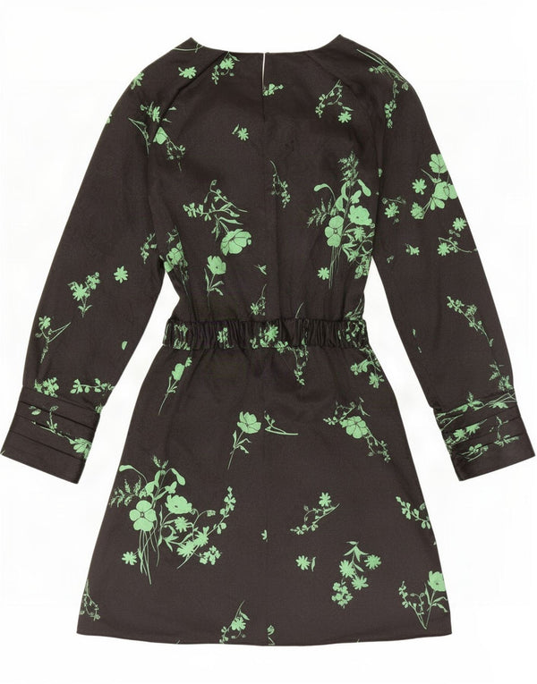 Zara Womens Long Sleeve A-Line Dress UK 12 Medium Black Floral Polyester