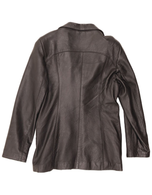 Davin Womens 3 Button Leather Blazer Jacket IT 44 Medium Black