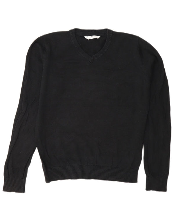 Marks & Spencer Boys Slim V-Neck Jumper Sweater 12-13 Years Black Cotton