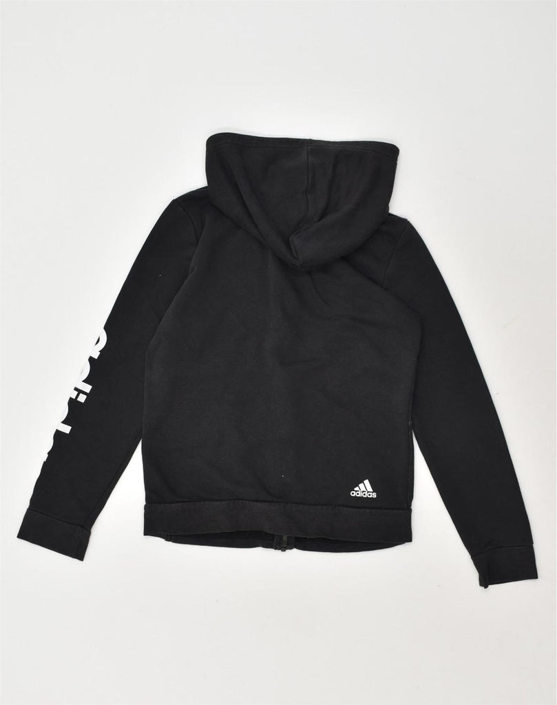 ADIDAS Womens Graphic Zip Hoodie Sweater UK 12-14 Medium Black Cotton | Vintage Adidas | Thrift | Second-Hand Adidas | Used Clothing | Messina Hembry 