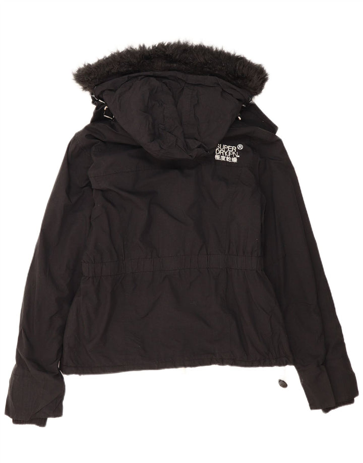 Superdry Womens Hooded Windbreaker Jacket UK 16 Large Black Polyester
