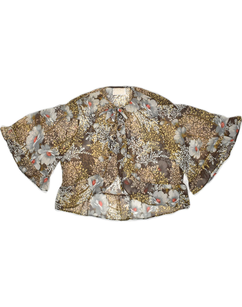 VINTAGE Womens Short Sleeve Crop Top EU 38 Medium Brown Floral Polyester | Vintage Vintage | Thrift | Second-Hand Vintage | Used Clothing | Messina Hembry 