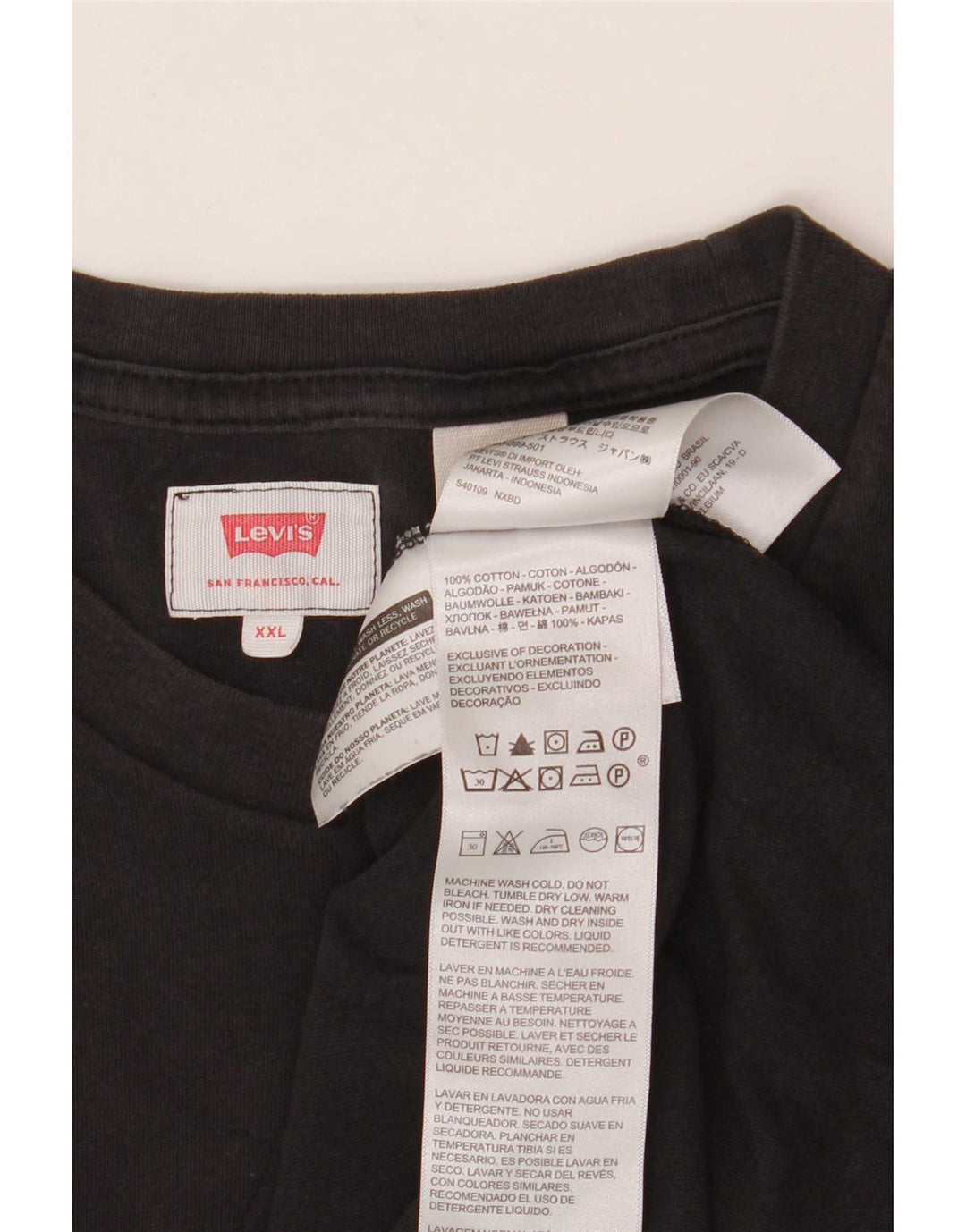 Levi's Mens T-Shirt Top 2XL Black Cotton