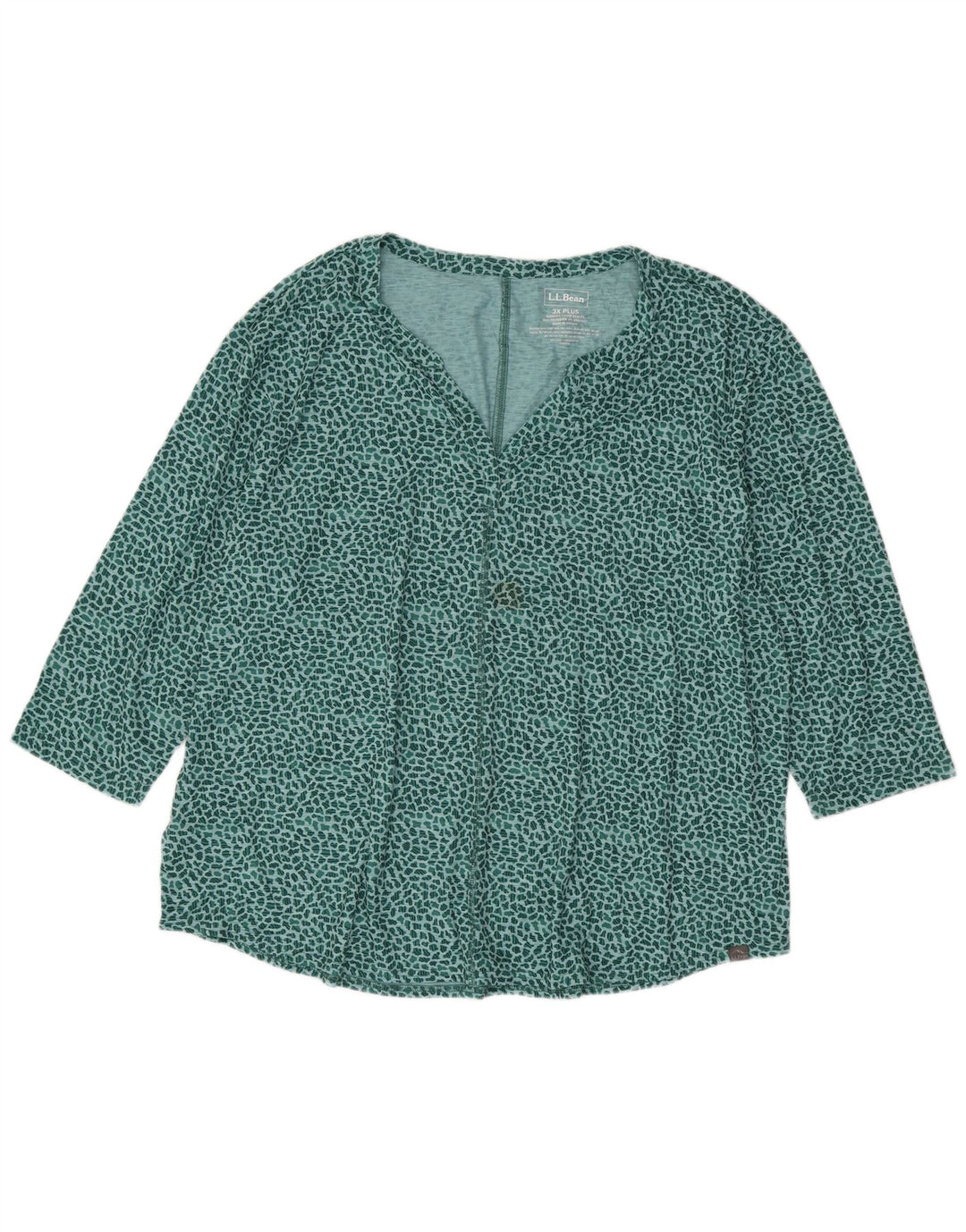 L.L.BEAN Womens 3/4 Sleeve Blouse Top UK 22 3XL Green Animal Print