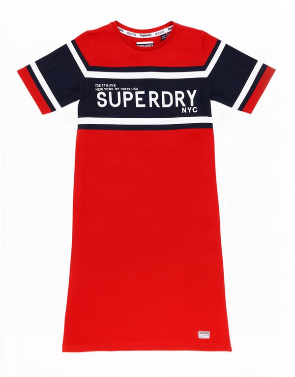 Superdry Womens Graphic T-Shirt Dress UK 8 Small Red Colourblock Cotton
