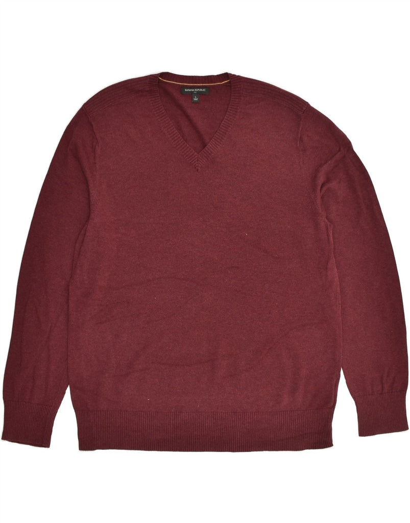 BANANA REPUBLIC Mens V-Neck Jumper Sweater Large Maroon Cotton | Vintage Banana Republic | Thrift | Second-Hand Banana Republic | Used Clothing | Messina Hembry 