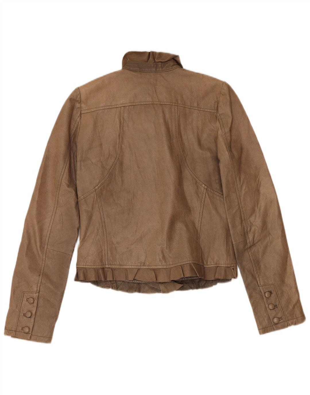 Vintage Womens Crop Leather Jacket UK 10 Small Beige