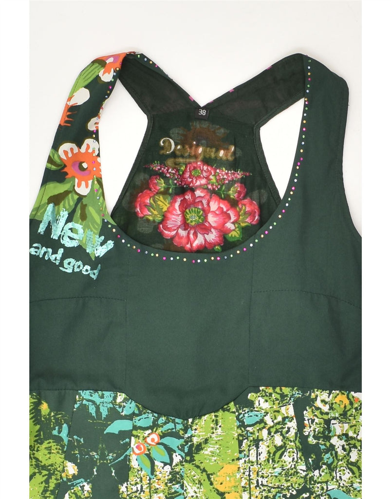 DESIGUAL Womens A-Line Dress EU 38 Medium Green Floral Polyester | Vintage Desigual | Thrift | Second-Hand Desigual | Used Clothing | Messina Hembry 