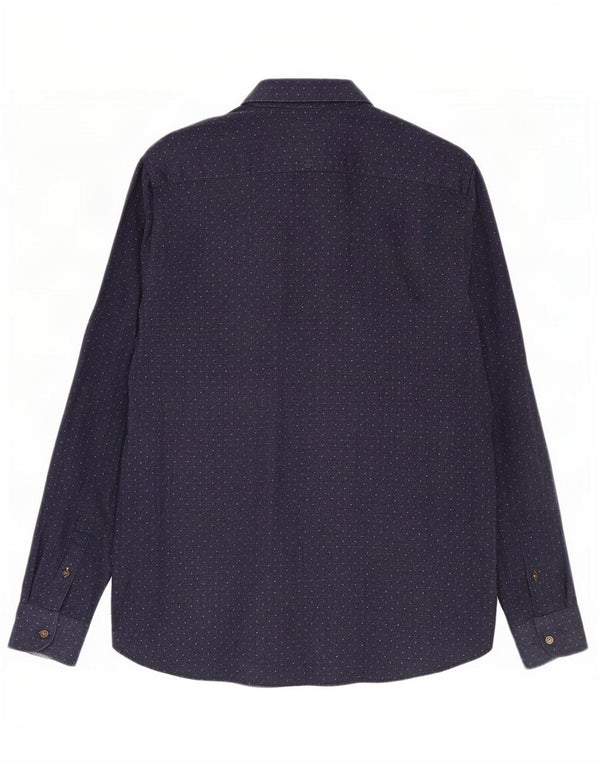 Ted Baker Mens Shirt Size 4 Large Navy Blue Spotted Cotton