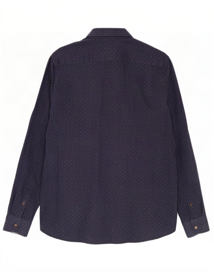 Ted Baker Mens Shirt Size 4 Large Navy Blue Spotted Cotton