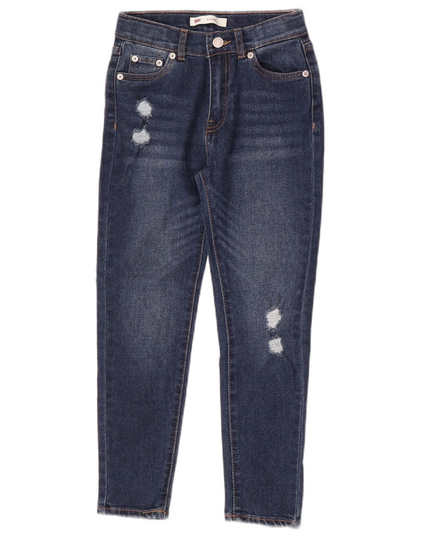Levi's Girls Mini Mom Distressed Tapered Jeans 7-8 Years W22 L22 Blue