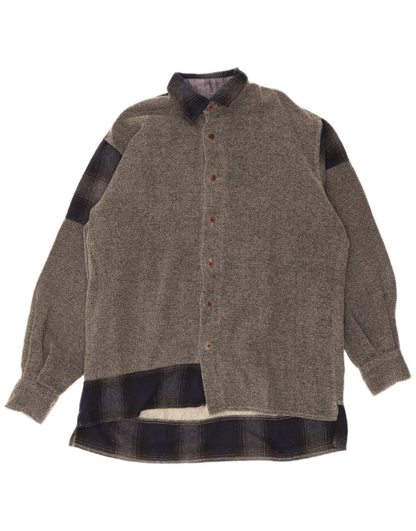 Sisley Mens Overshirt Loose Fit Shirt Small Grey Colourblock Polyester