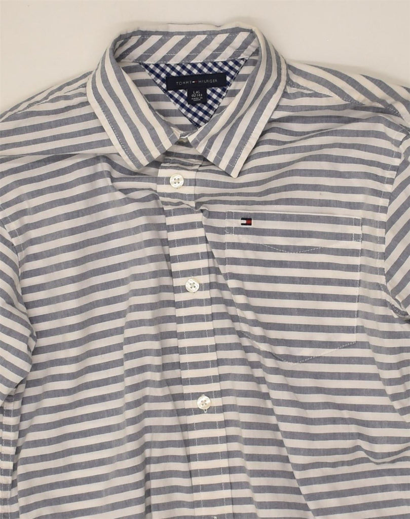 TOMMY HILFIGER Boys Shirt 12-13 Years Large Grey Striped Cotton | Vintage Tommy Hilfiger | Thrift | Second-Hand Tommy Hilfiger | Used Clothing | Messina Hembry 