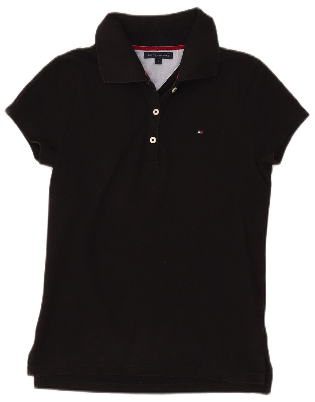 TOMMY HILFIGER Womens Polo Shirt UK 8 Small Black Cotton
