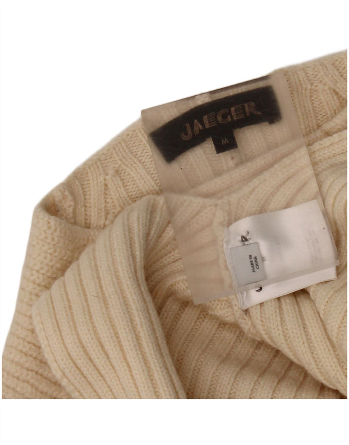 Jaeger Womens Oversized Crop Turtle Neck Jumper Sweater UK 14 Medium Beige