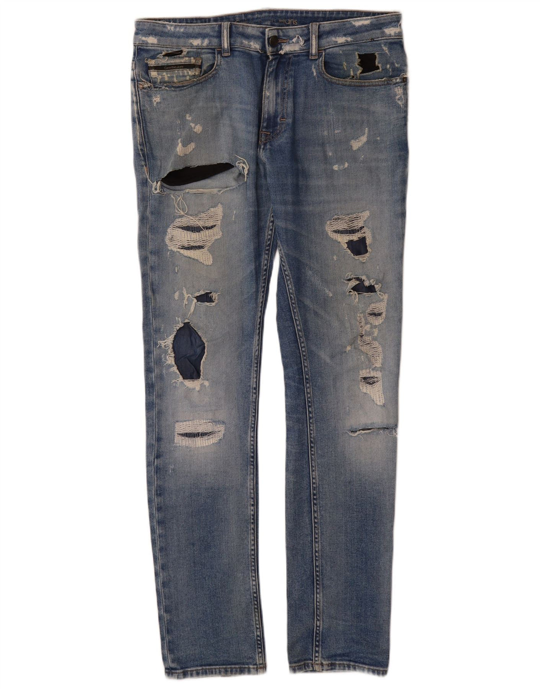 Calvin Klein Mens Distressed Slim Jeans  W32 L34 Blue Cotton