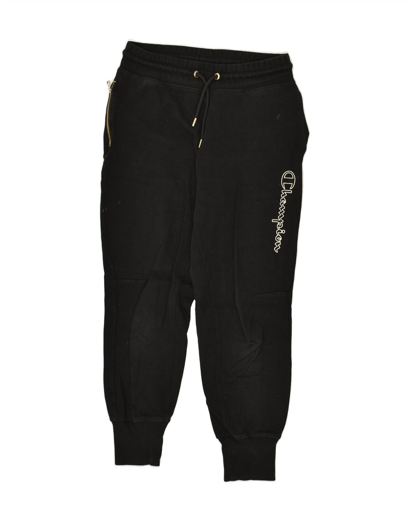 CHAMPION Womens Graphic Tracksuit Trousers Joggers UK 8 Small Black Vintage Champion and Second-Hand Champion from Messina Hembry 