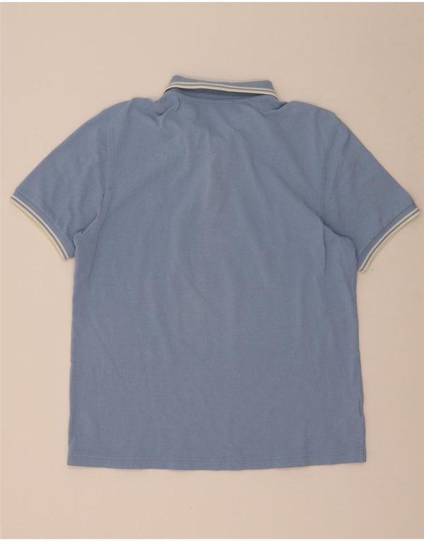 Fred Perry Mens Polo Shirt Large Blue Striped Cotton