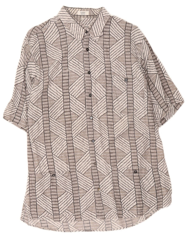 Vintage Mens Short Sleeve Shirt XL Grey Geometric