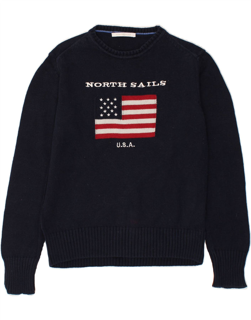 NORTH SAILS Womens Graphic Crew Neck Jumper Sweater UK 10 Small Navy Blue | Vintage North Sails | Thrift | Second-Hand North Sails | Used Clothing | Messina Hembry 