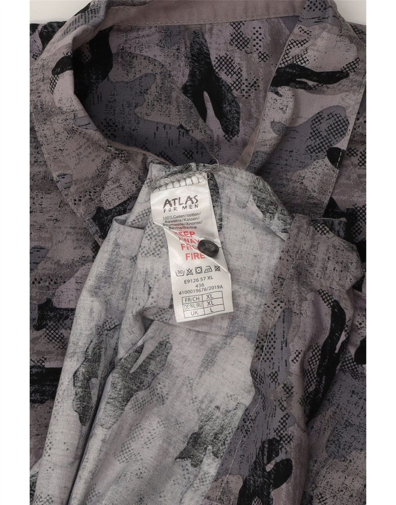 ATLAS FOR MEN Mens Short Sleeve Shirt Large Grey Camouflage Cotton Vintage Atlas For Men and Second-Hand Atlas For Men from Messina Hembry 