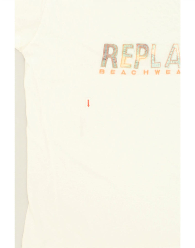 REPLAY Mens Graphic T-Shirt Top Medium White Cotton | Vintage Replay | Thrift | Second-Hand Replay | Used Clothing | Messina Hembry 