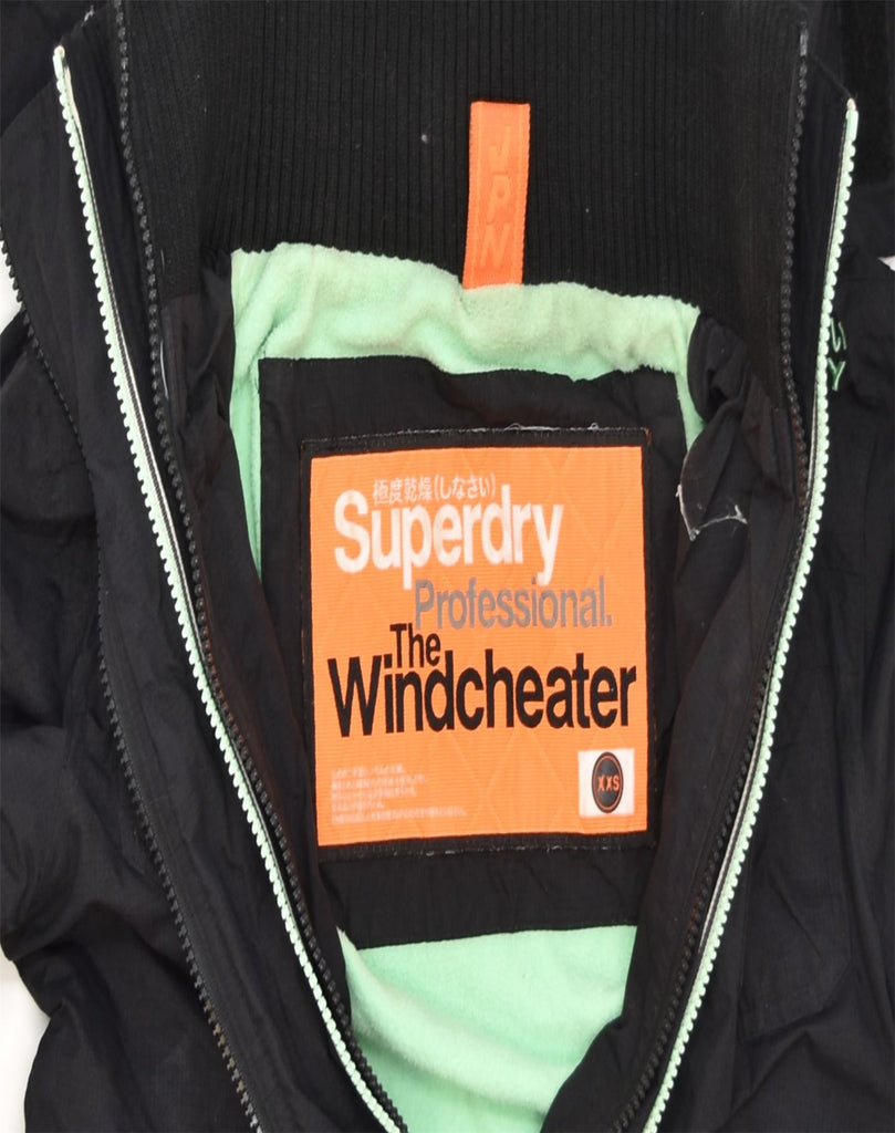 SUPERDRY Womens Hooded Windbreaker Jacket UK 2 2XS Black Nylon | Vintage | Thrift | Second-Hand | Used Clothing | Messina Hembry 